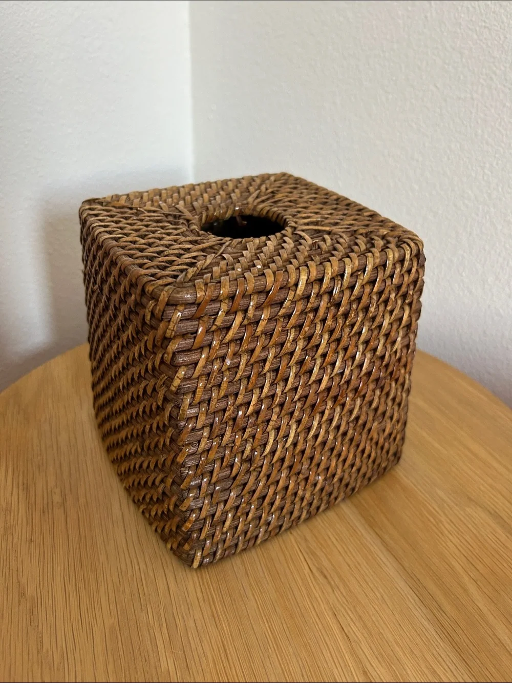 Vintage Woven Rattan Tissue Box Cover - Brown